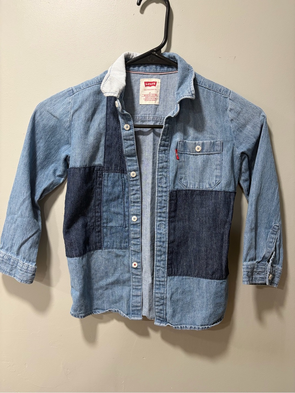 Levi's Kids Two-Tone Patchwork Denim Jacket - Light Blue & Dark Blue